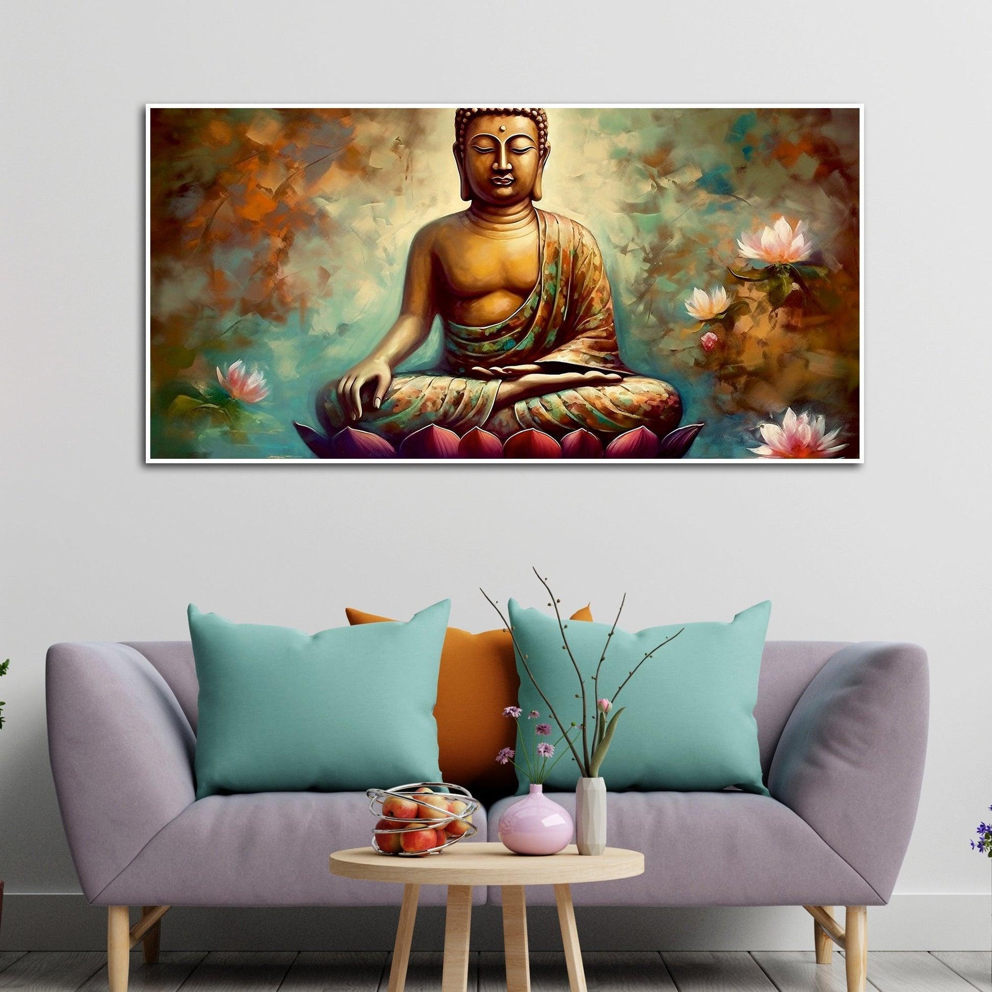Meditating Gautam Buddha Statue Canvas Wall Painiting - Decor Mantra 