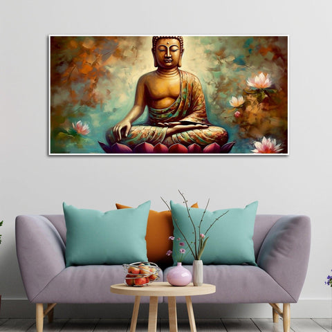 Meditating Gautam Buddha Statue Canvas Wall Painiting - Decor Mantra 