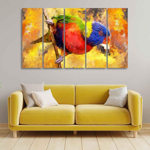 Colorful Parrot Abstract Art Canvas wall Painting of Five Pieces - Decor Mantra 