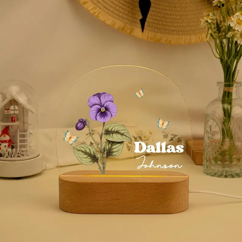 Personalized Night Light, Baby Birth Flower Night Light, Christmas Gift for Newborn, New Baby Bedside Nightlight, Nursery Decor, Birthday - Harshita Craft
