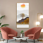 Golden Mountain with Beautiful Sunrise Premium Canvas Wall Painting Decor Mantra