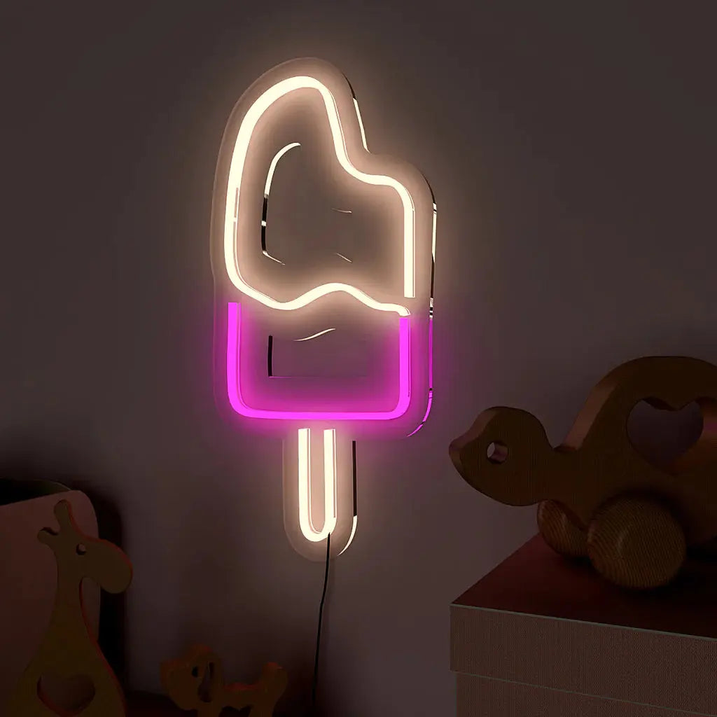 Ice Cream Stick Pink & White LED Neon Light DECORMANTRA
