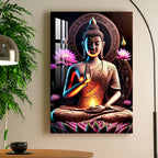 Buddha With Flowers Acrylic Wall Art DECORMANTRA