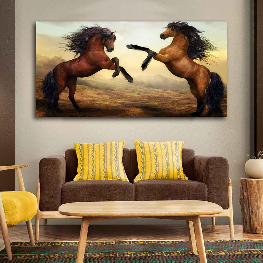 Two Brown Horses Premium Wall Painting - Decor Mantra 