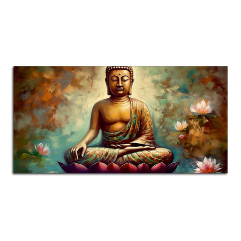Meditating Gautam Buddha Statue Canvas Wall Painiting - Decor Mantra 