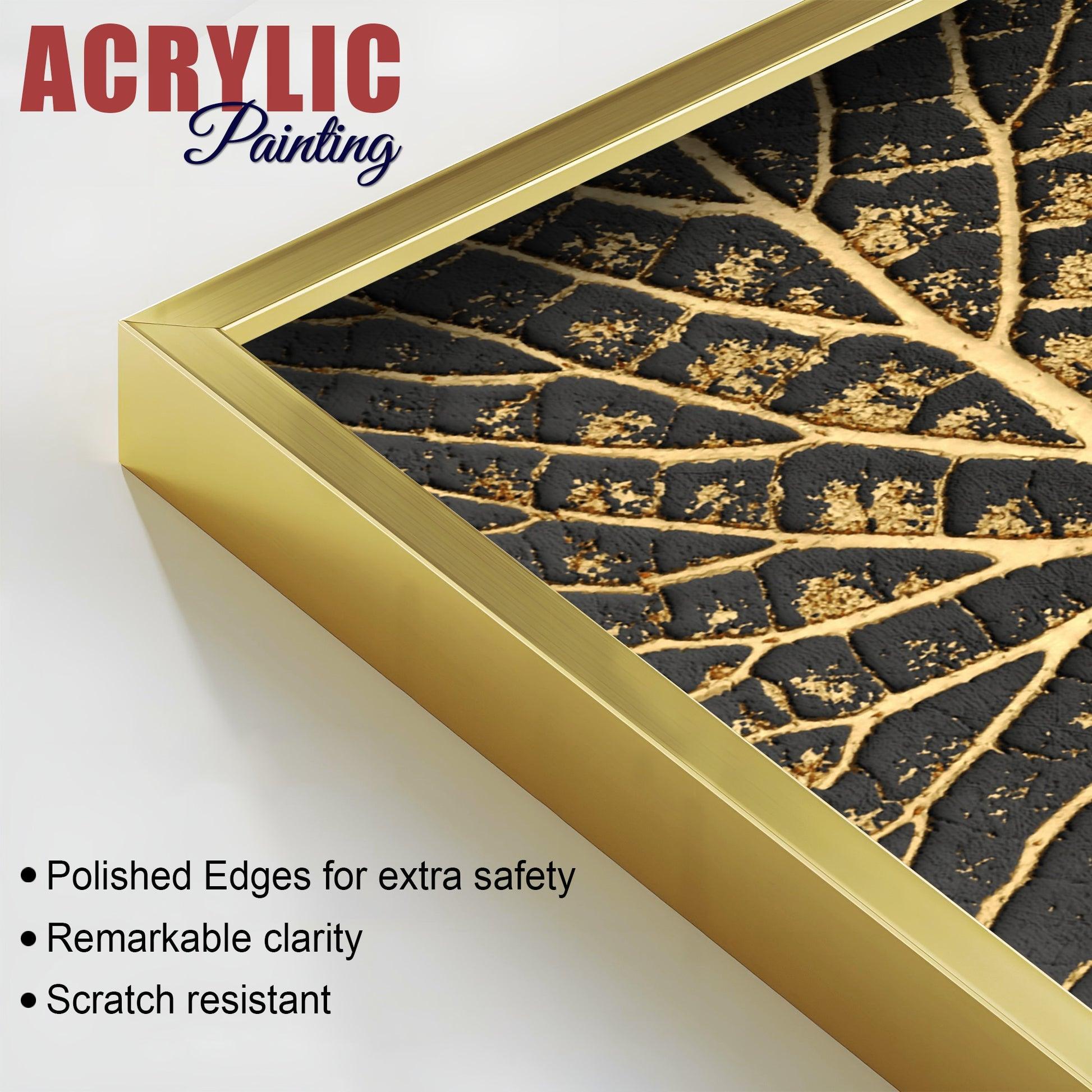 Geometric and Leaf Pattern Acrylic Floating Wall Painting Set of 2 - Decor Mantra 