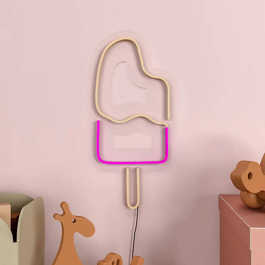 Ice Cream Stick Pink & White LED Neon Light DECORMANTRA