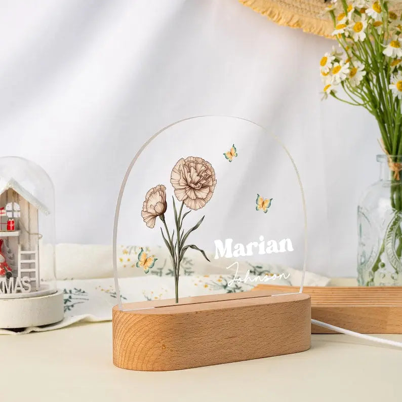 Personalized Night Light, Baby Birth Flower Night Light, Christmas Gift for Newborn, New Baby Bedside Nightlight, Nursery Decor, Birthday - Harshita Craft