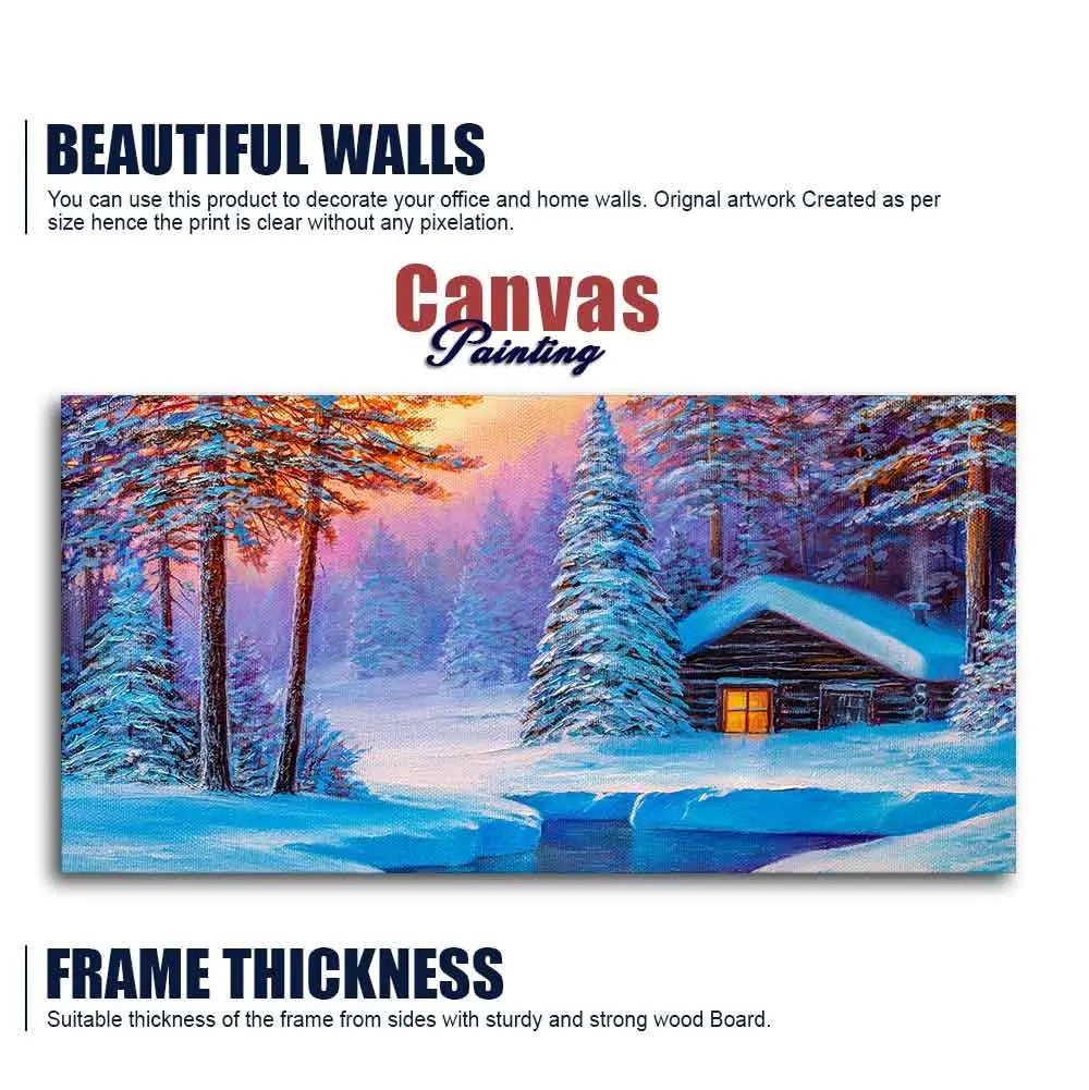 Old Hut in the Winter Forest Canvas Wall Painting Decor Mantra
