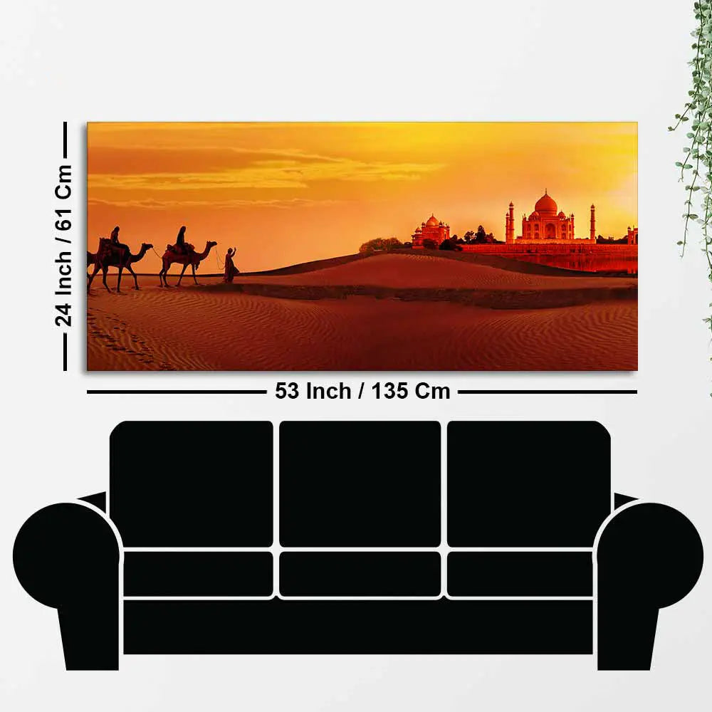 Camel Caravan Heading to Taj Mahal Canvas Wall Painting Decor Mantra
