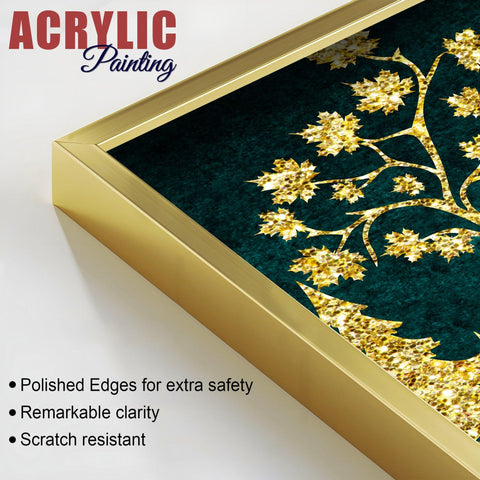 Beautiful Golden Trees with Deer Premium Acrylic Floating Wall Painting Set Of 2 - Decor Mantra 