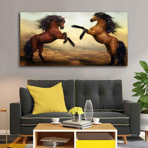 Two Brown Horses Premium Wall Painting - Decor Mantra 