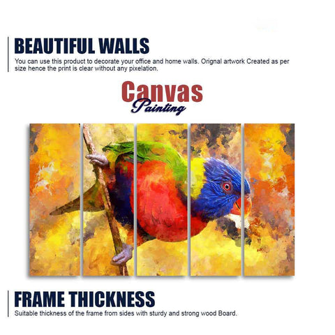 Colorful Parrot Abstract Art Canvas wall Painting of Five Pieces - Decor Mantra 