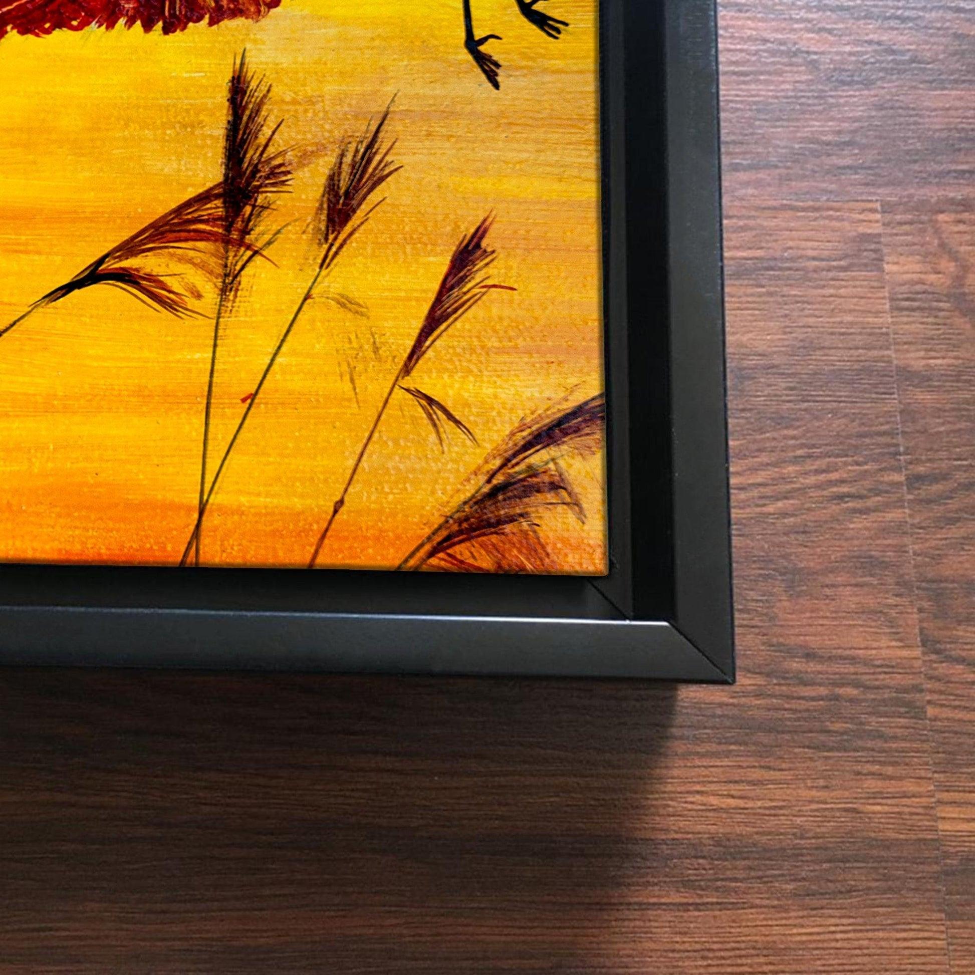 Boat & Cranes Sunset Wall Painting 2 Pieces Floating Frame - Decor Mantra 