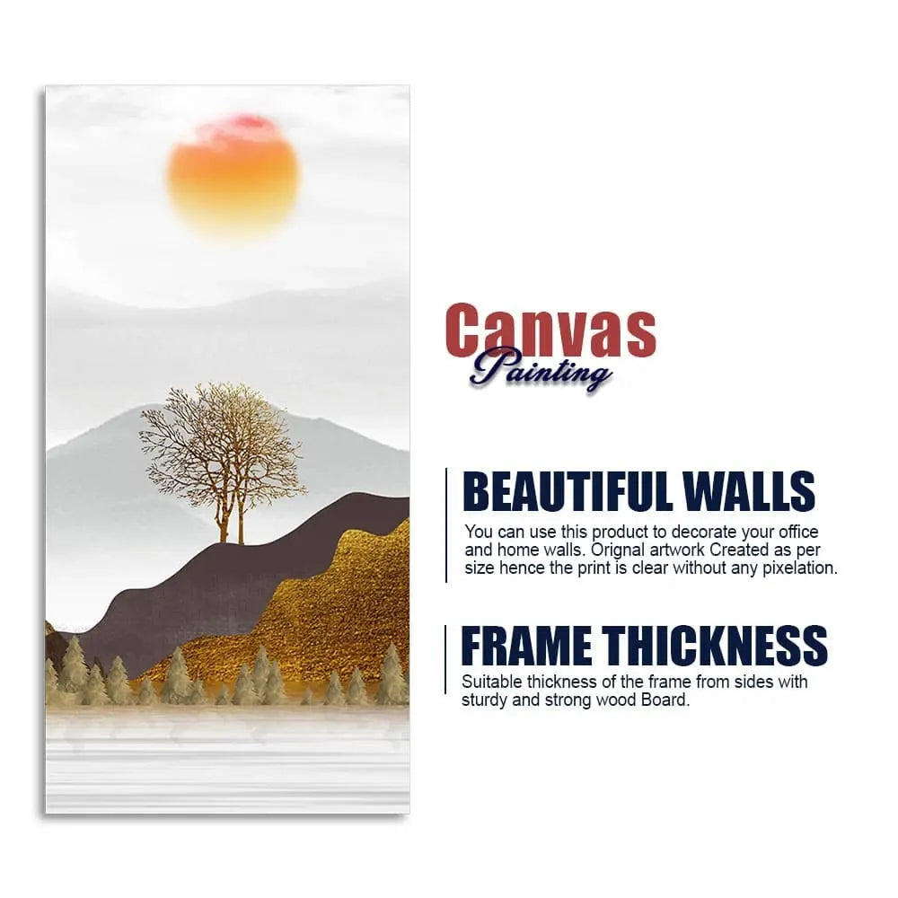 Golden Mountain with Beautiful Sunrise Premium Canvas Wall Painting Decor Mantra