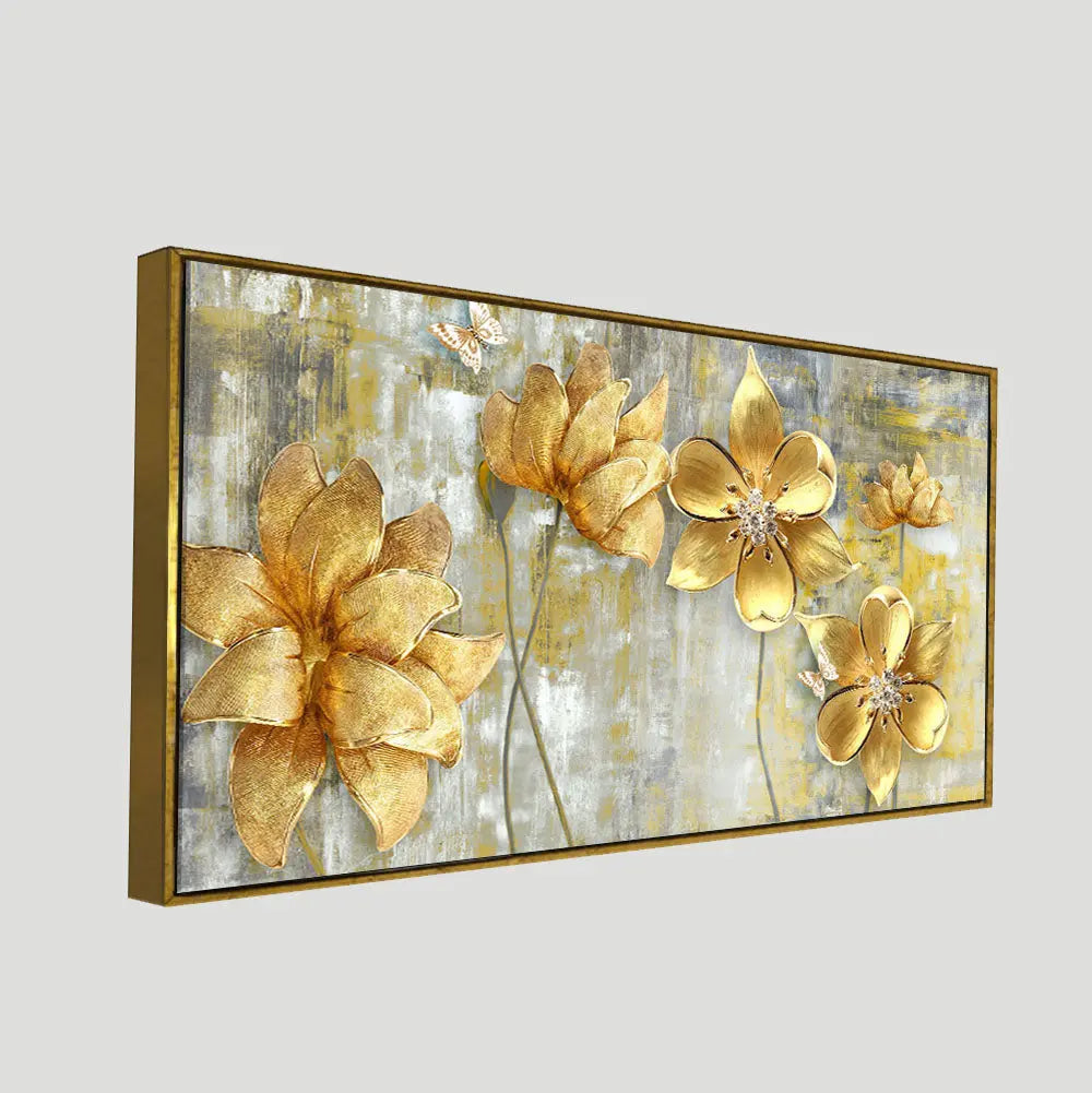 Golden Flowers Abstracts Art Canvas wall painting - Harshita Craft