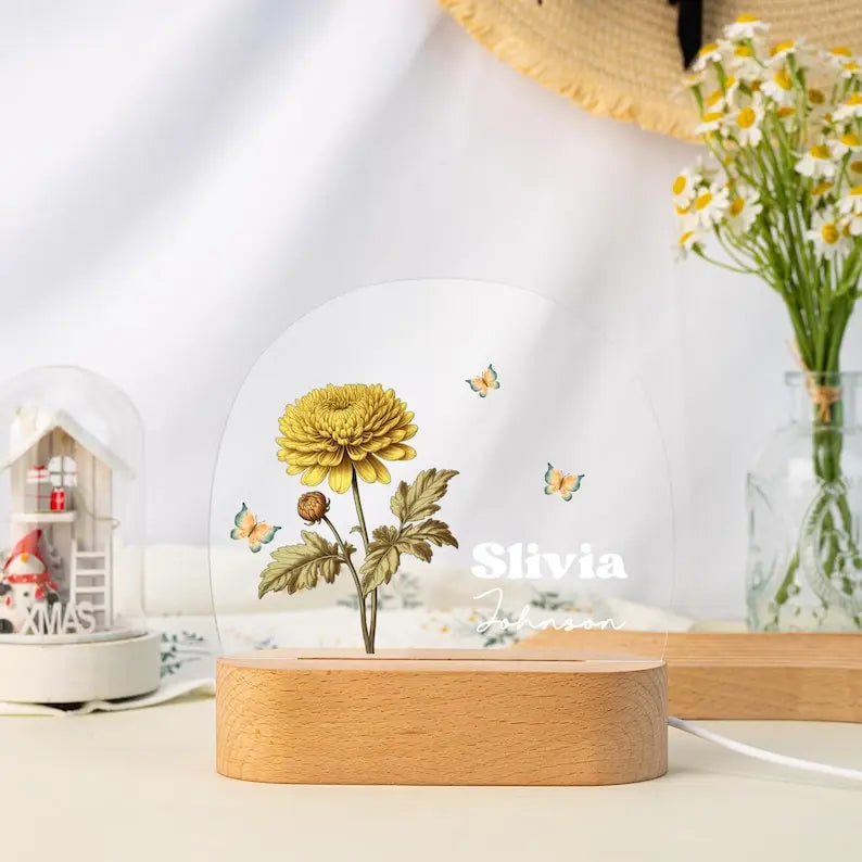Personalized Night Light, Baby Birth Flower Night Light, Christmas Gift for Newborn, New Baby Bedside Nightlight, Nursery Decor, Birthday - Harshita Craft