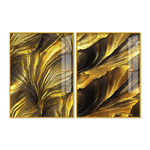 Golden Texture Acrylic Floating Wall Painting Set of 2 - Decor Mantra 