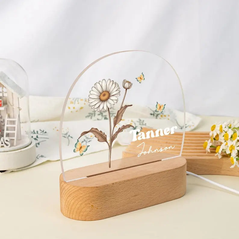 Personalized Night Light, Baby Birth Flower Night Light, Christmas Gift for Newborn, New Baby Bedside Nightlight, Nursery Decor, Birthday - Harshita Craft
