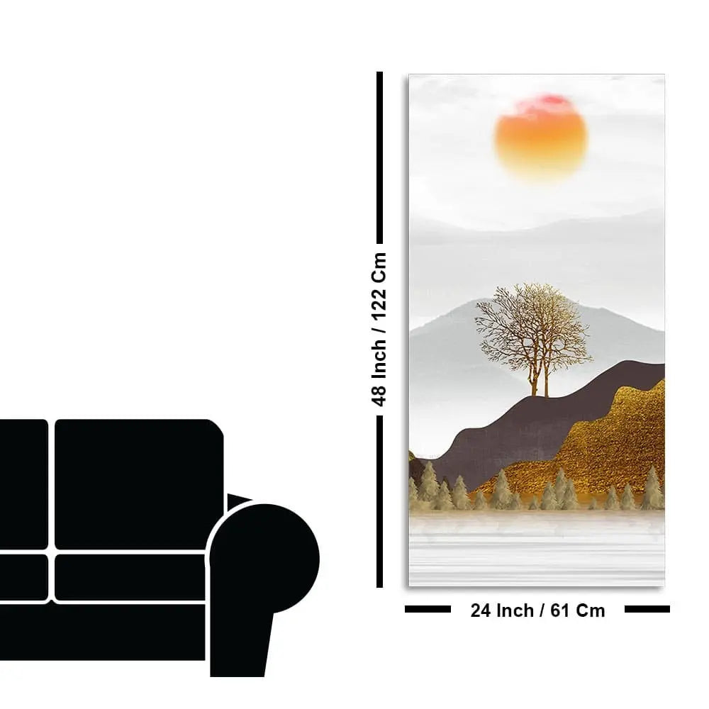 Golden Mountain with Beautiful Sunrise Premium Canvas Wall Painting Decor Mantra