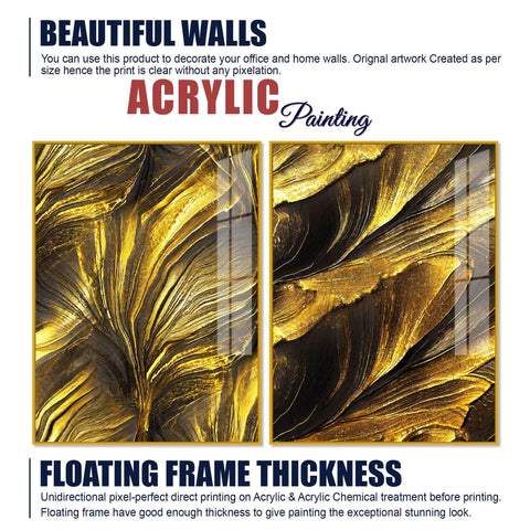 Golden Texture Acrylic Floating Wall Painting Set of 2 - Decor Mantra 