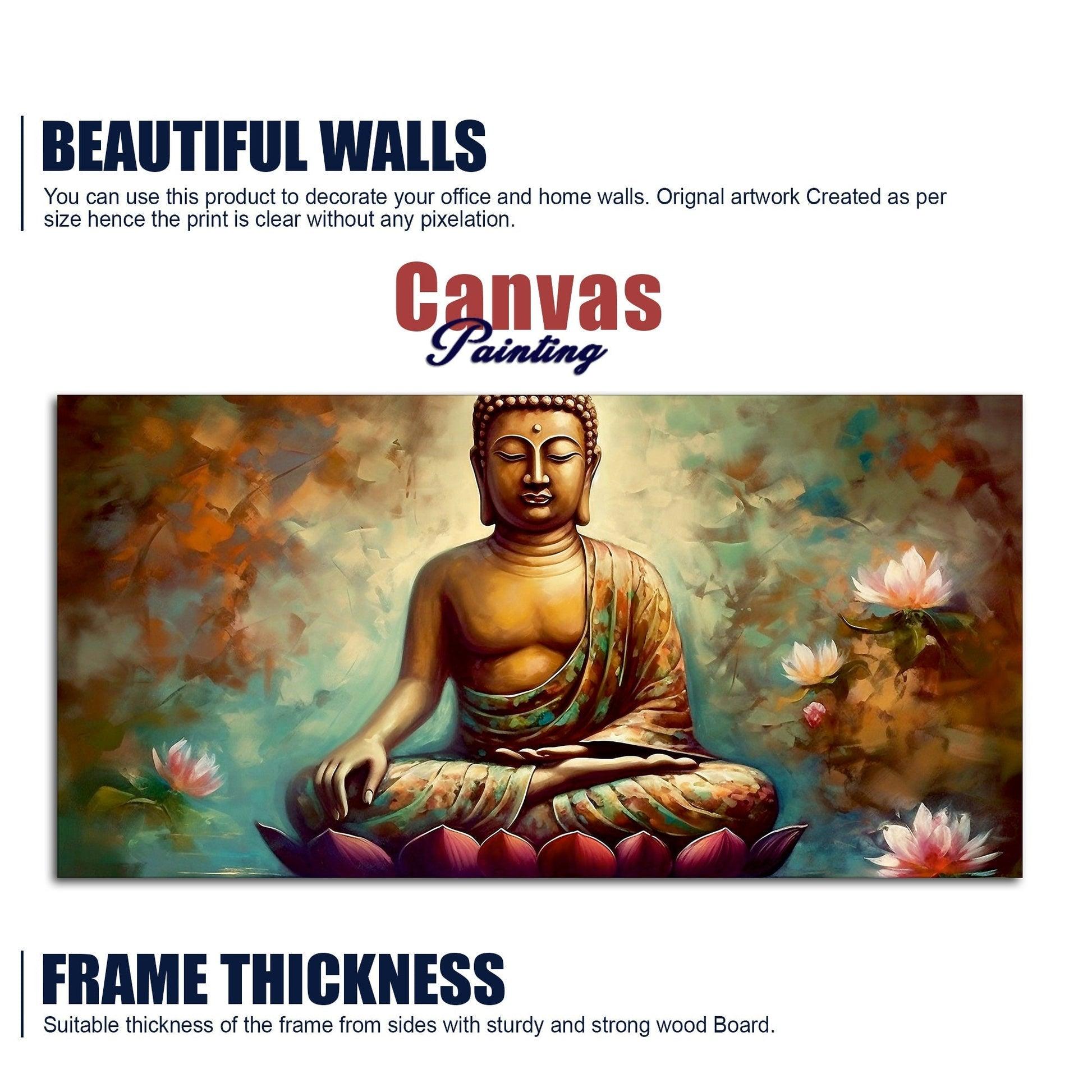 Meditating Gautam Buddha Statue Canvas Wall Painiting - Decor Mantra 