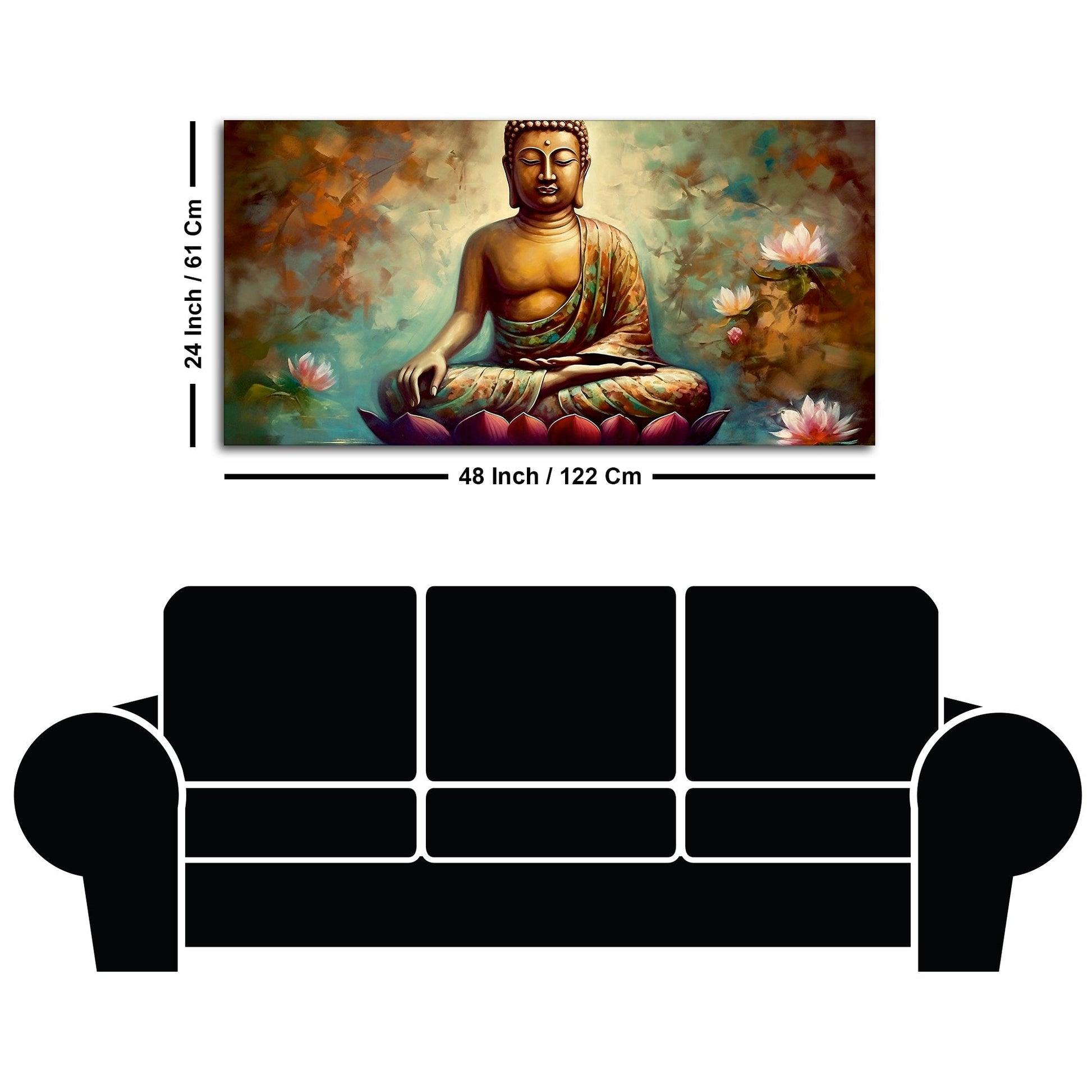 Meditating Gautam Buddha Statue Canvas Wall Painiting - Decor Mantra 