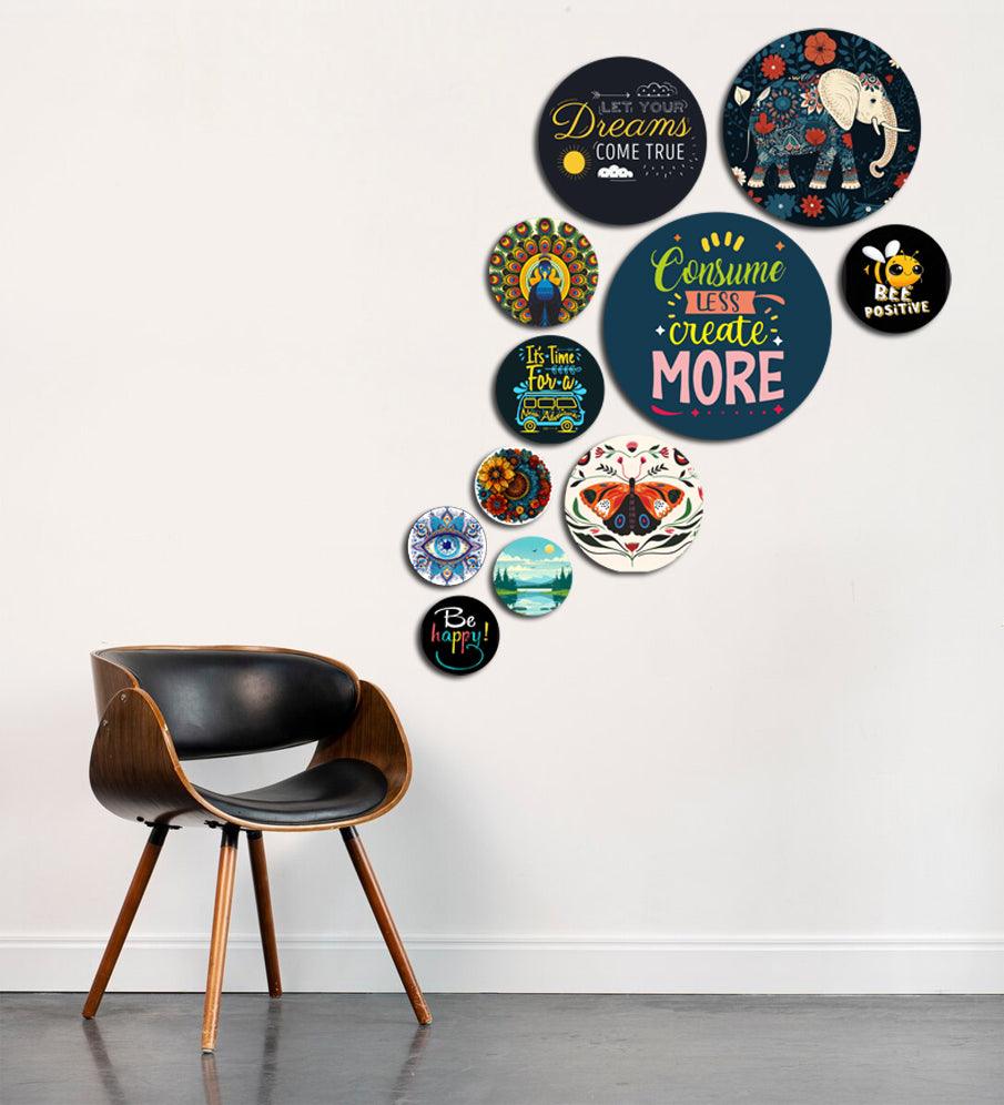 Decorative MDF Wooden Wall Hanging Decoration Item for Home | Office | Gifts | Modern Artworks Art Items | Livingroom, Bedroom | Quotes Decor (WPS_148N) Pack of 11 Pieces - Decor Mantra 