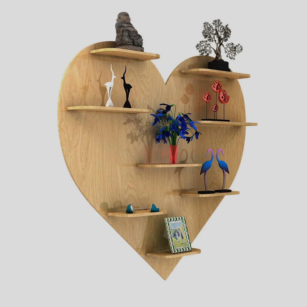 Heart Backlit Designer Wooden Wall Shelf / Book Shelf / Night Light, Light Oak Finish - Decor Mantra 