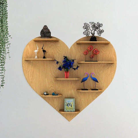 Heart Backlit Designer Wooden Wall Shelf / Book Shelf / Night Light, Light Oak Finish - Decor Mantra 