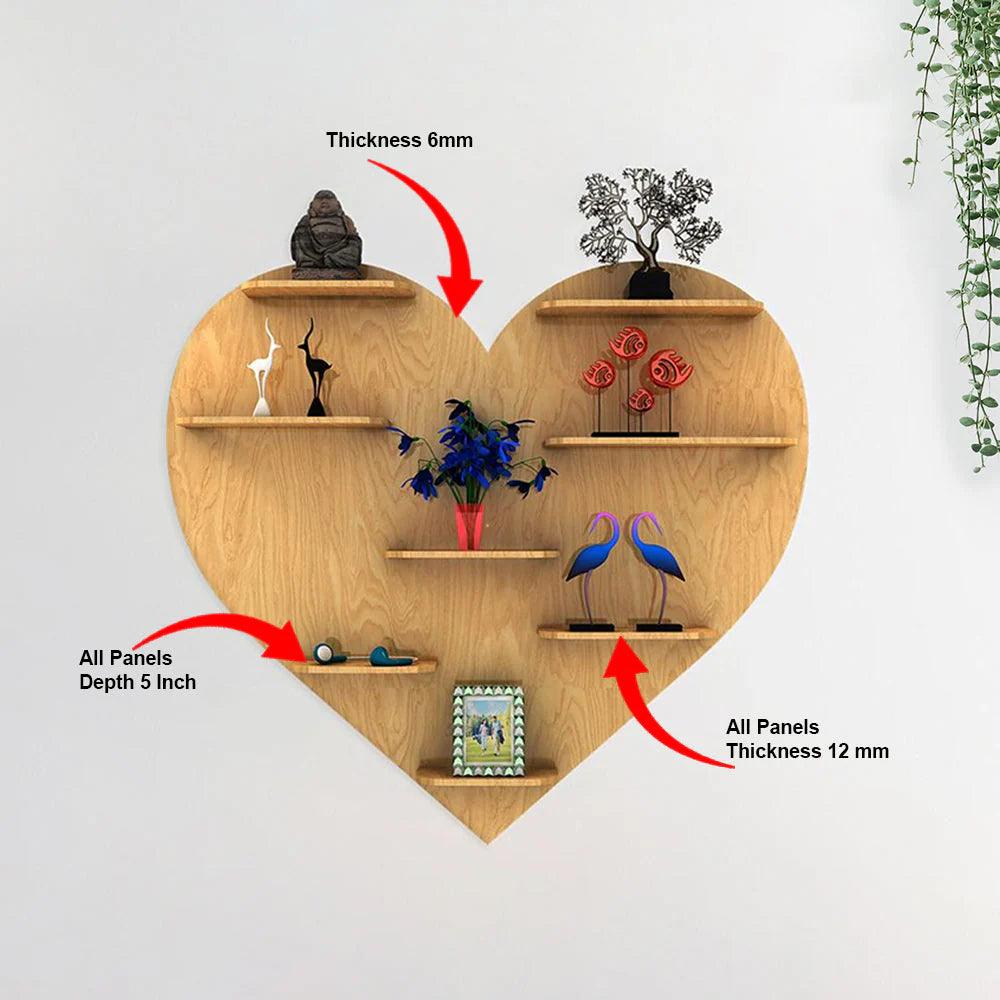 Heart Backlit Designer Wooden Wall Shelf / Book Shelf / Night Light, Light Oak Finish - Decor Mantra 