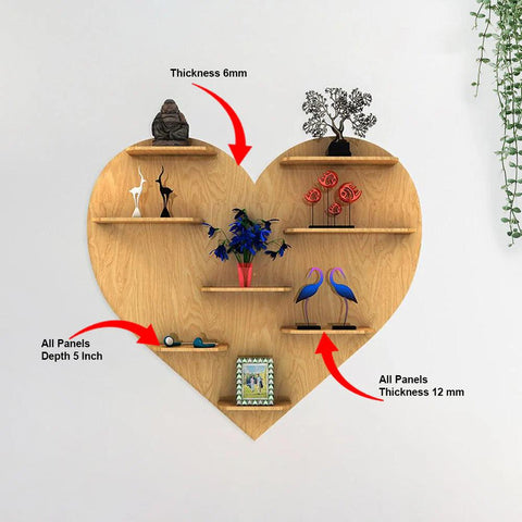 Heart Backlit Designer Wooden Wall Shelf / Book Shelf / Night Light, Light Oak Finish - Decor Mantra 