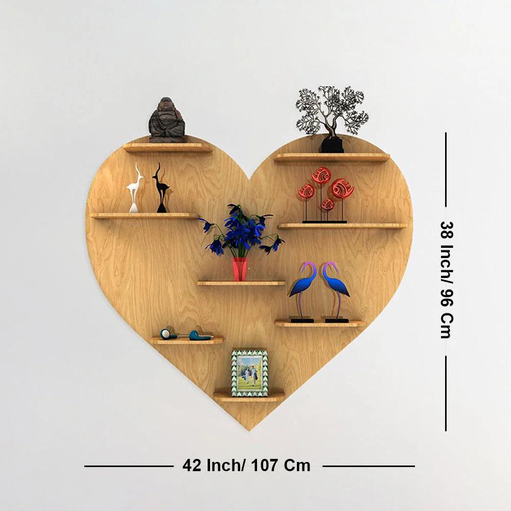 Heart Backlit Designer Wooden Wall Shelf / Book Shelf / Night Light, Light Oak Finish - Decor Mantra 
