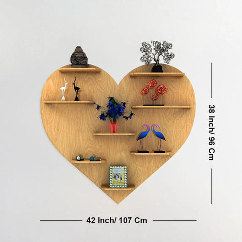 Heart Backlit Designer Wooden Wall Shelf / Book Shelf / Night Light, Light Oak Finish - Decor Mantra 