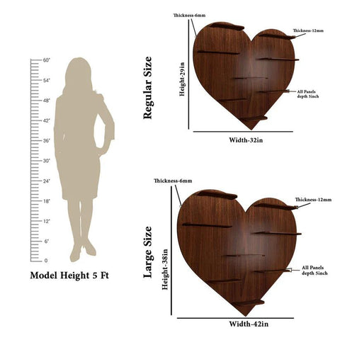 Heart Backlit Designer Wooden Wall Shelf / Book Shelf / Night Light, Walnut Finish - Decor Mantra 