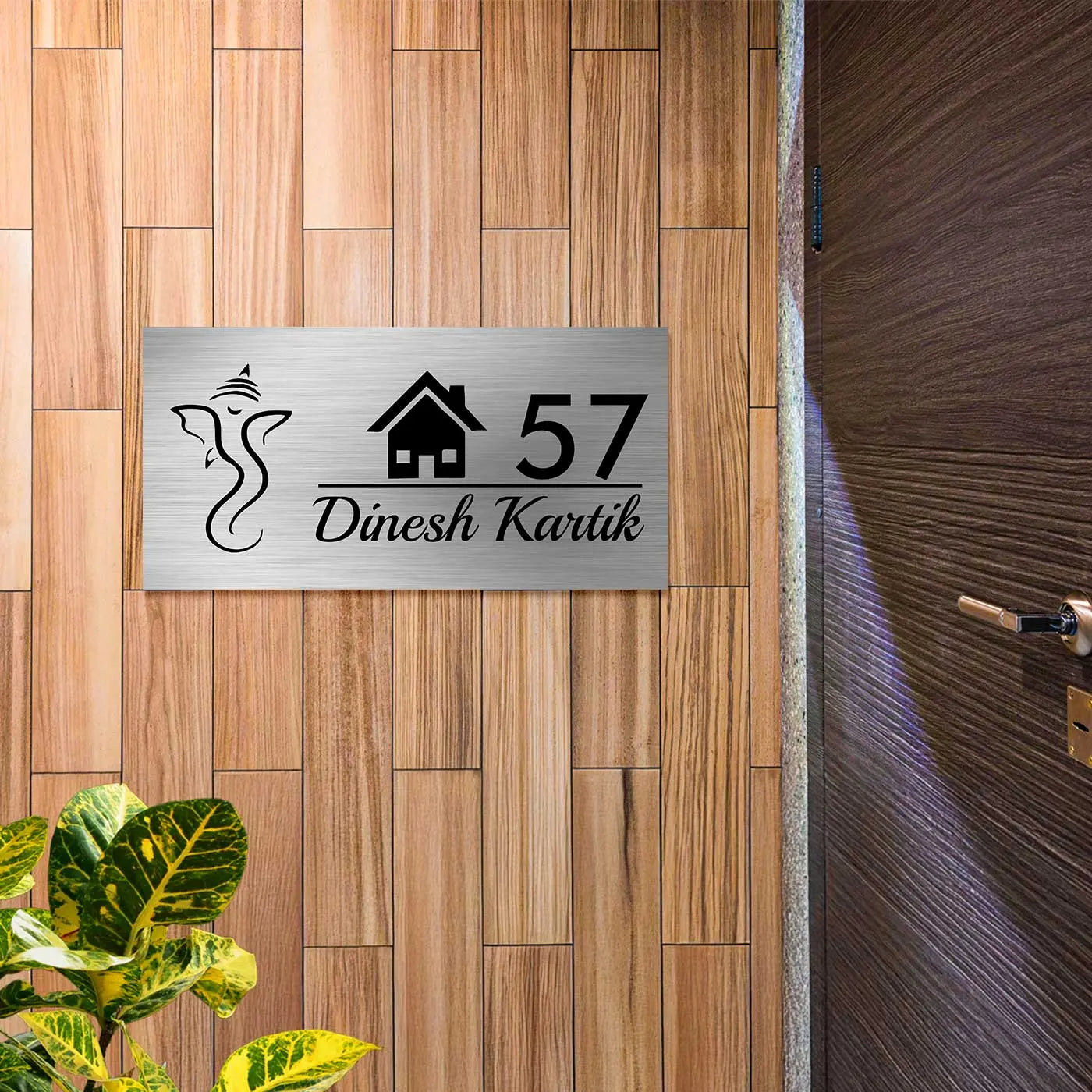 Personalized Ganesha Stainless Steel Metal Name Plate for Home | Custom House Design - Harshita Craft