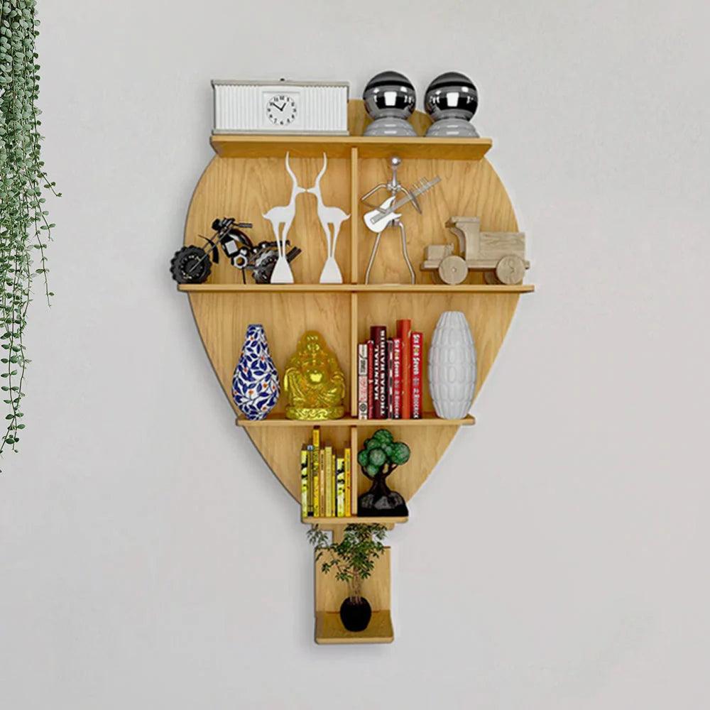 Hot Air Balloon Backlit Designer Wooden Wall Shelf / Book Shelf / Night Light, Light Oak Finish - Decor Mantra 