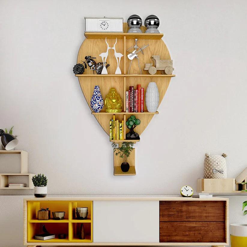 Hot Air Balloon Backlit Designer Wooden Wall Shelf / Book Shelf / Night Light, Light Oak Finish - Decor Mantra 