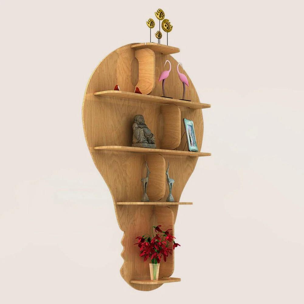 Hot Air Balloon Backlit Designer Wooden Wall Shelf / Book Shelf / Night Light, Light Oak Finish - Decor Mantra 