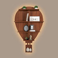 Hot Air Balloon Backlit Designer Wooden Wall Shelf / Book Shelf / Night Light, Walnut Finish - Decor Mantra 
