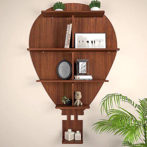 Hot Air Balloon Backlit Designer Wooden Wall Shelf / Book Shelf / Night Light, Walnut Finish - Decor Mantra 