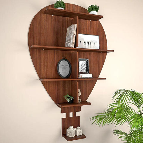 Hot Air Balloon Backlit Designer Wooden Wall Shelf / Book Shelf / Night Light, Walnut Finish - Decor Mantra 