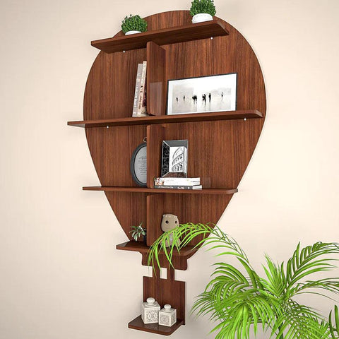 Hot Air Balloon Backlit Designer Wooden Wall Shelf / Book Shelf / Night Light, Walnut Finish - Decor Mantra 