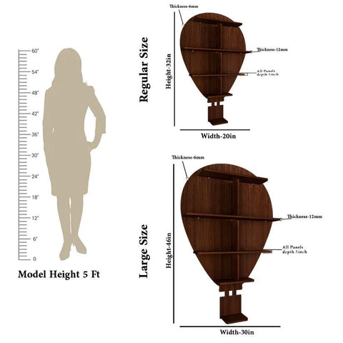 Hot Air Balloon Backlit Designer Wooden Wall Shelf / Book Shelf / Night Light, Walnut Finish - Decor Mantra 