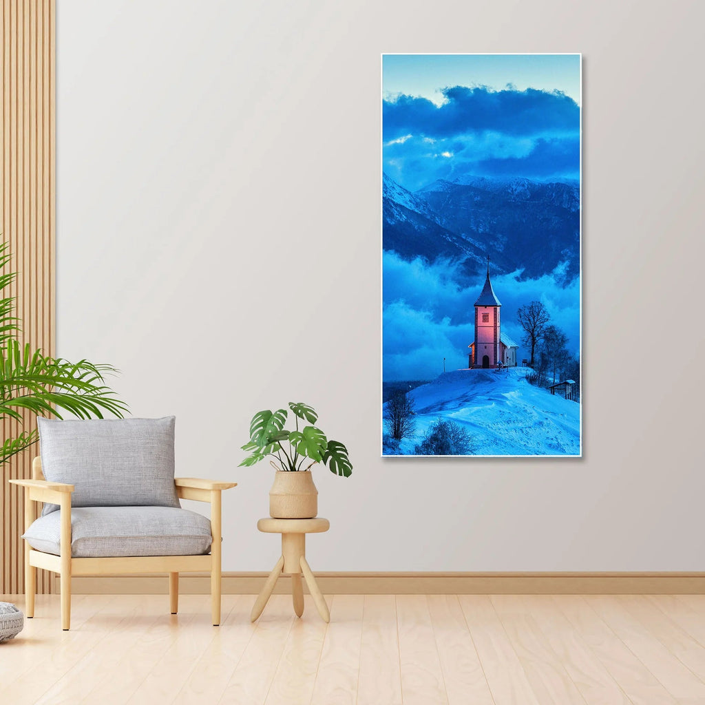 House on Mountain Floating Canvas Wall Painting DECORMANTRA