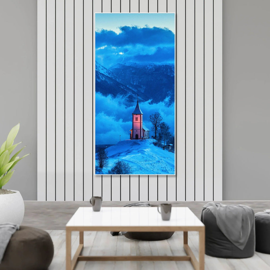 House on Mountain Floating Canvas Wall Painting DECORMANTRA