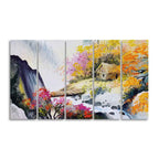 Hut at Bank of River Five Pieces Wall Painting DECORMANTRA