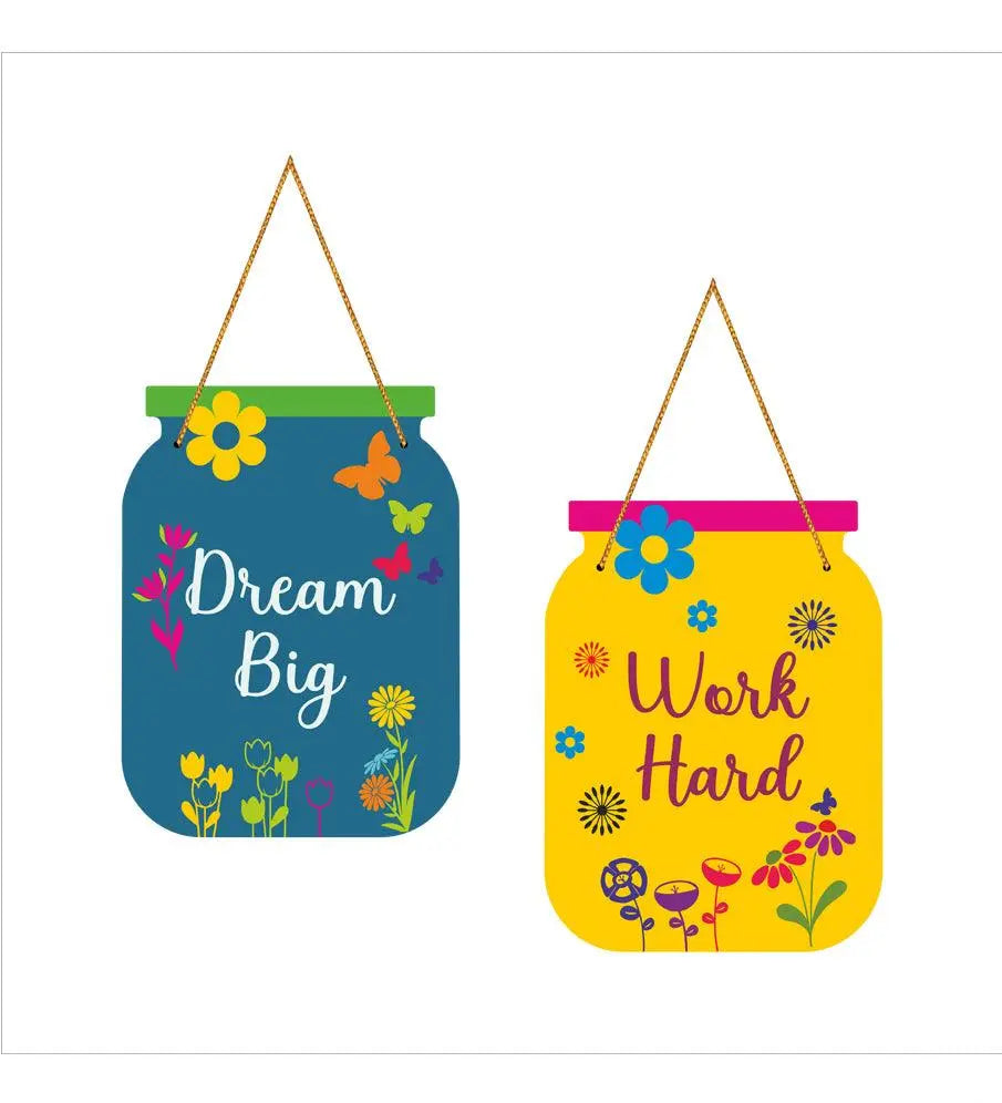 Work Hard Quote Decorative Art MDF Wooden Wall Hanger Ornaments for Living Room | Bedroom | Office | Gift | Painting For Home Decoration | Home Decor Items (WH_6802N), Set of 2 - Decor Mantra 