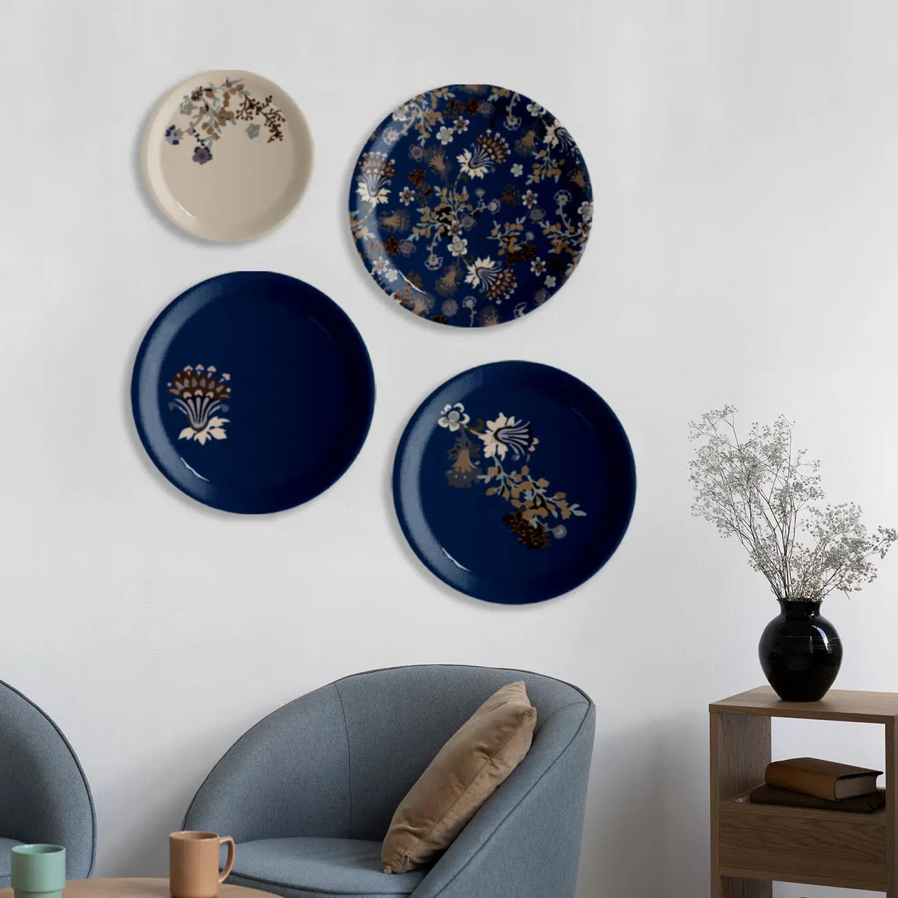 Classic Floral Wall Plates Sets of 4 - Harshita Craft