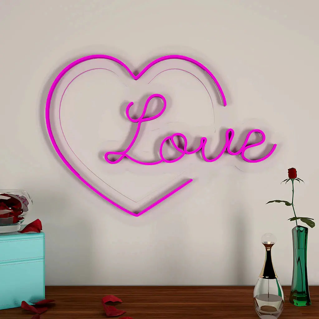 Love Text in Heart Neon LED Light DECORMANTRA